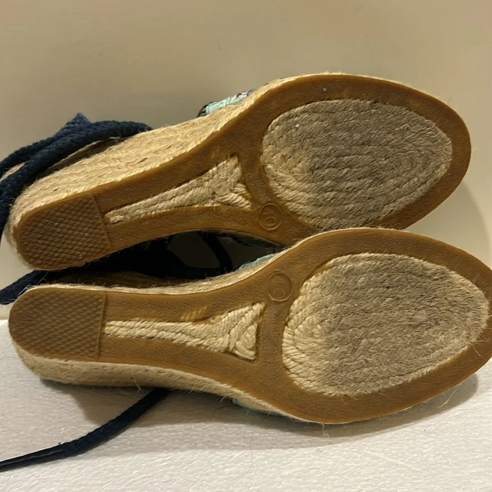 Apepazza Embellished Wedge Espadrilles Sandals round toe ankle ties size 9 (40)